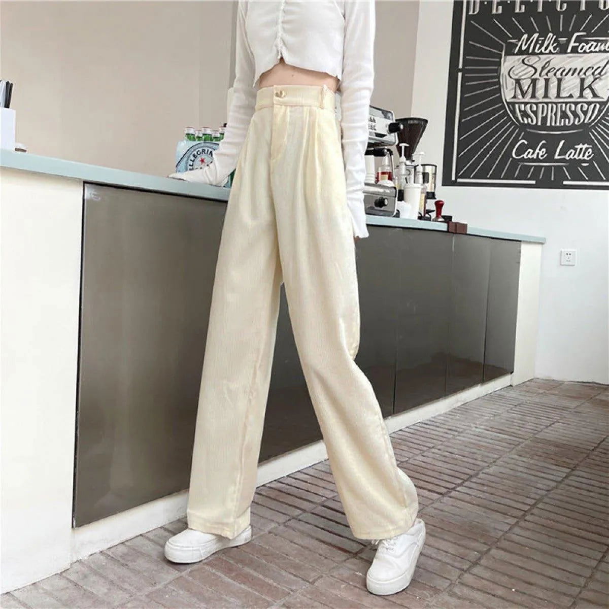 Casual High Waist Straight Corduroy Pants Jewelry Bubble