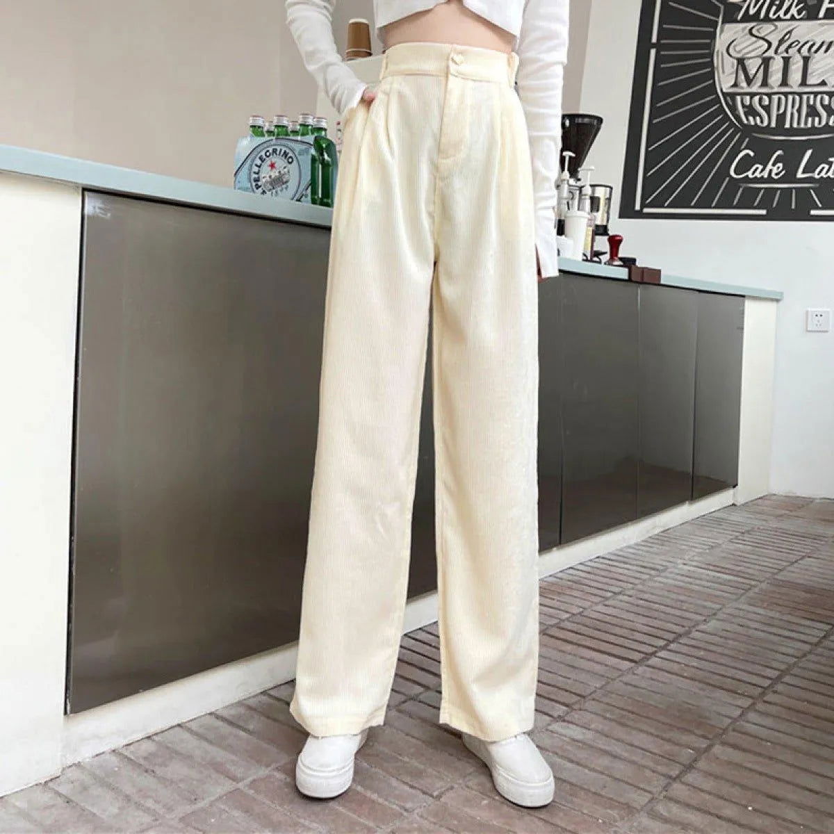 Casual High Waist Straight Corduroy Pants Jewelry Bubble