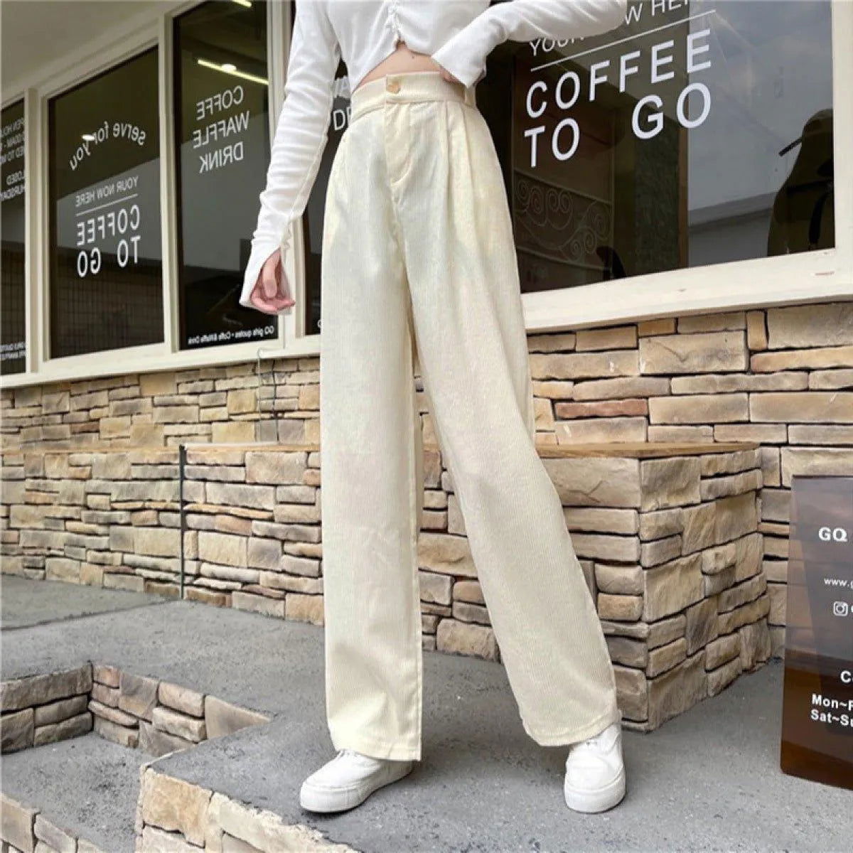 Casual High Waist Straight Corduroy Pants Jewelry Bubble