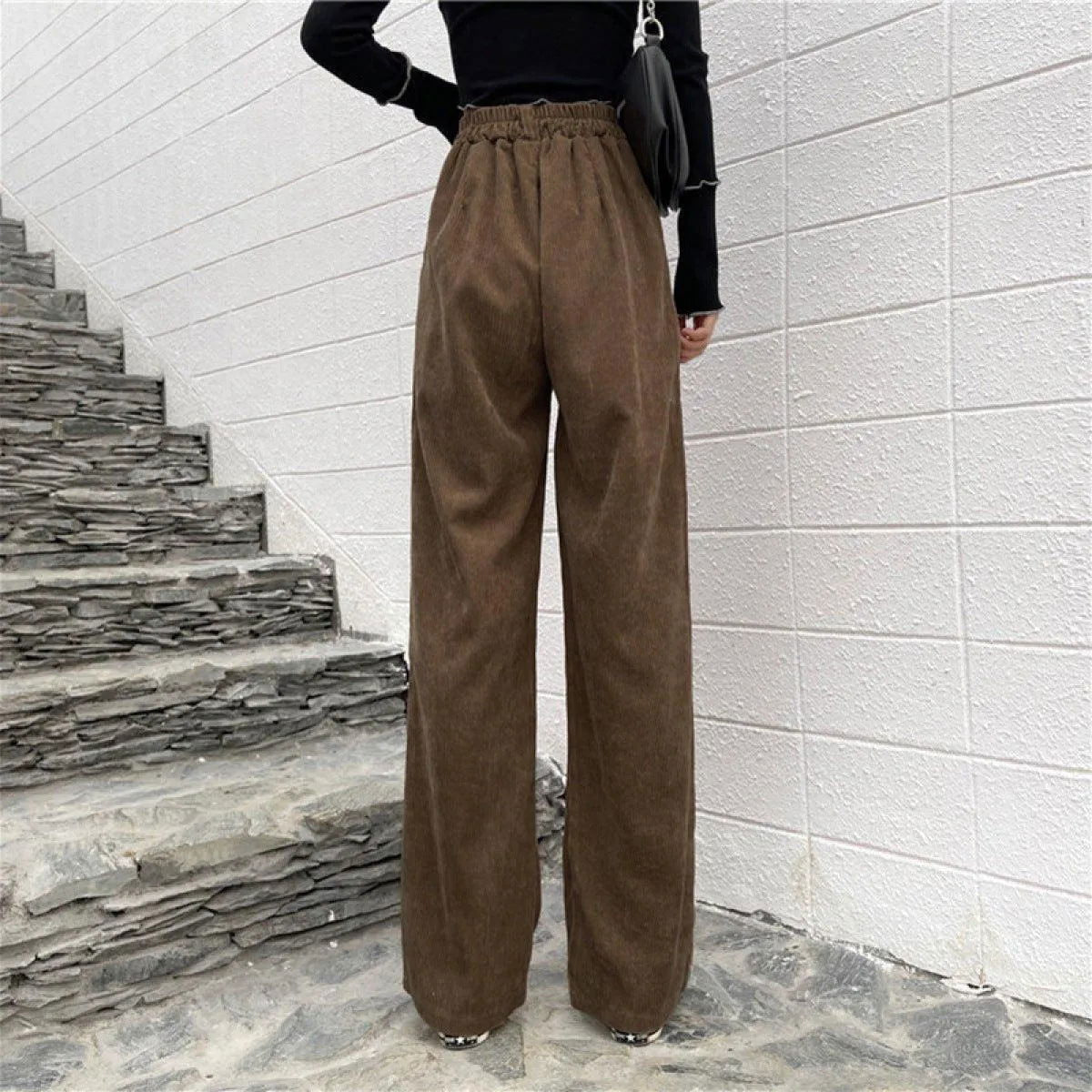 Casual High Waist Straight Corduroy Pants Jewelry Bubble