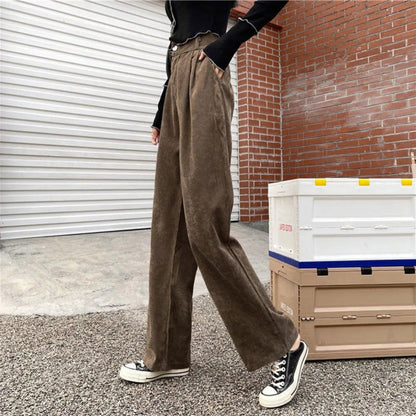 Casual High Waist Straight Corduroy Pants Jewelry Bubble