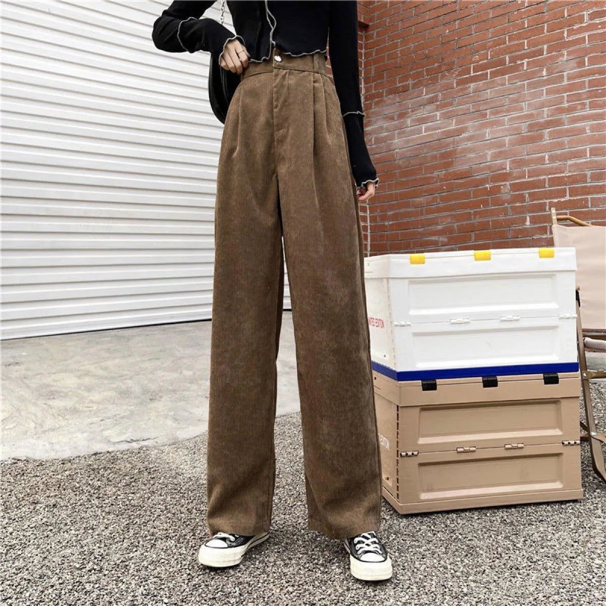 Casual High Waist Straight Corduroy Pants Jewelry Bubble