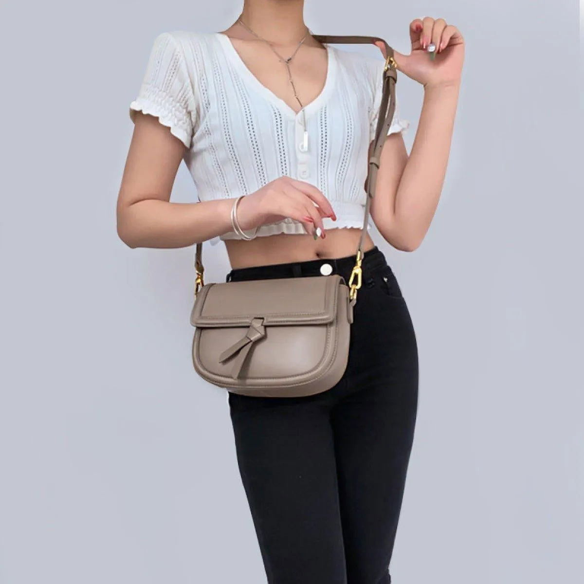 Casual Knot Saddle Bag With Magnetic Buckle Jewelry Bubble