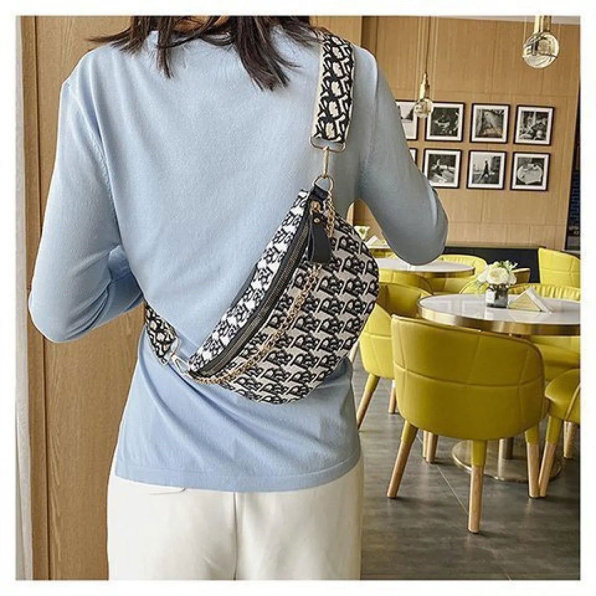 Casual Letter Crossbody Bag With Chain Jewelry Bubble