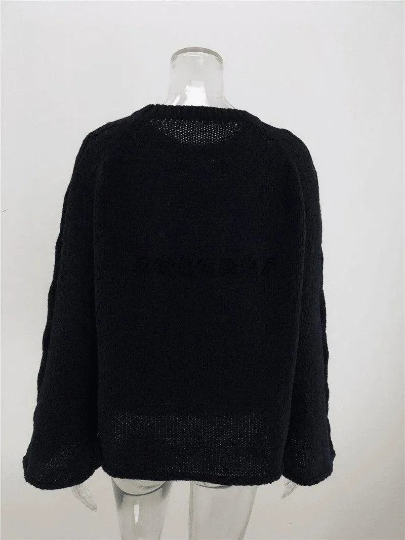 Casual Round Neck Bell Sleeve Solid Color Sweater