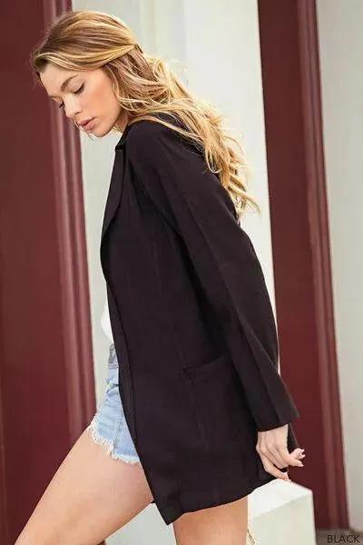Casual-chic Open Front Black Blazer for Women