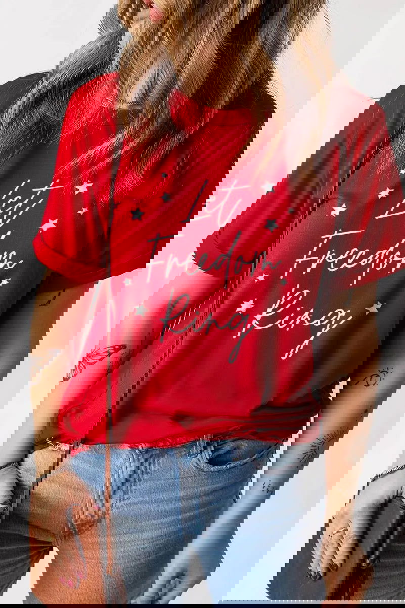 Celebrate Your Freedom with Our Star Print T-Shirt for Ladies Jewelry Bubble