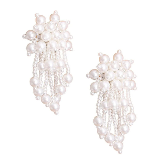 Chic Cream Cluster Drop Pearl Earrings - Make a Bold Statement with Timeless Elegance Jewelry Bubble