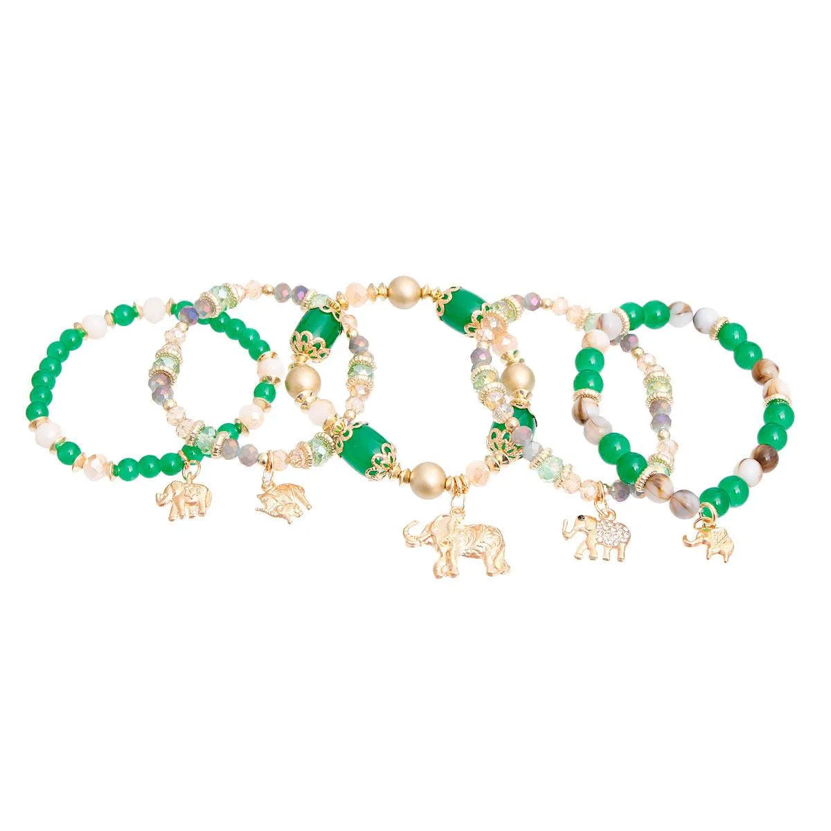 Chic Elephant Charm Bracelets with Green Beads - Must-Have Accessories Jewelry Bubble