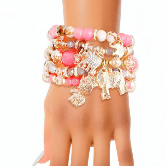 Chic Elephant Charm Bracelets with Pink Beads - Must-Have Accessories Jewelry Bubble