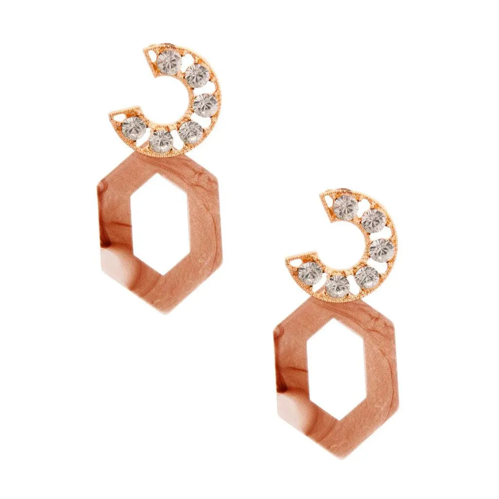 Chic Gold-tone C-Shaped Crystal Earrings with Resin Drops Jewelry Bubble