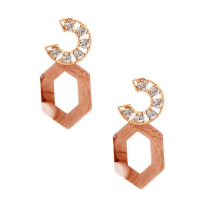 Chic Gold-tone C-Shaped Crystal Earrings with Resin Drops Jewelry Bubble