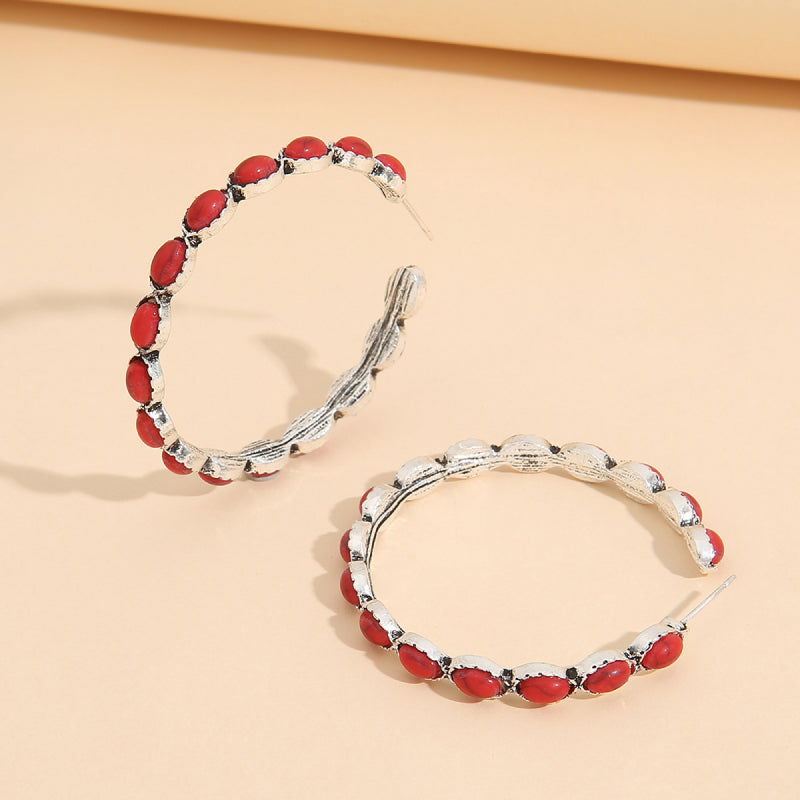 Chic Open Hoop Earrings with Oval Resin Stones Jewelry Bubble