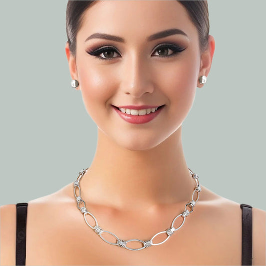 Chic Silver Chain Necklace Set Jewelry Bubble