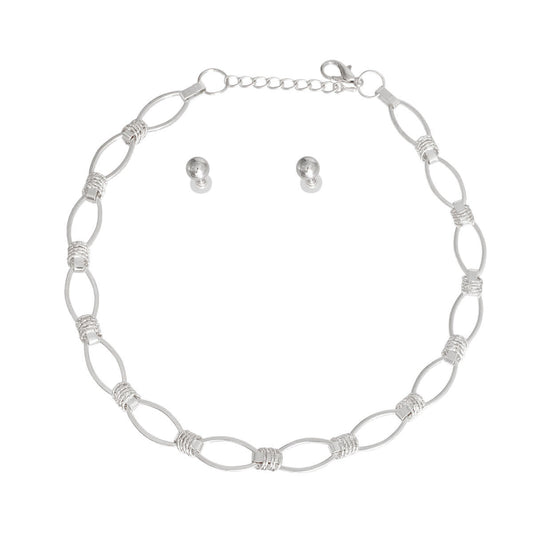 Chic Silver Chain Necklace Set Pinktown
