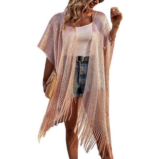 Chic & Stylish: Must-Have Kimono Fringe Cut Out Shawl for Summer Jewelry Bubble