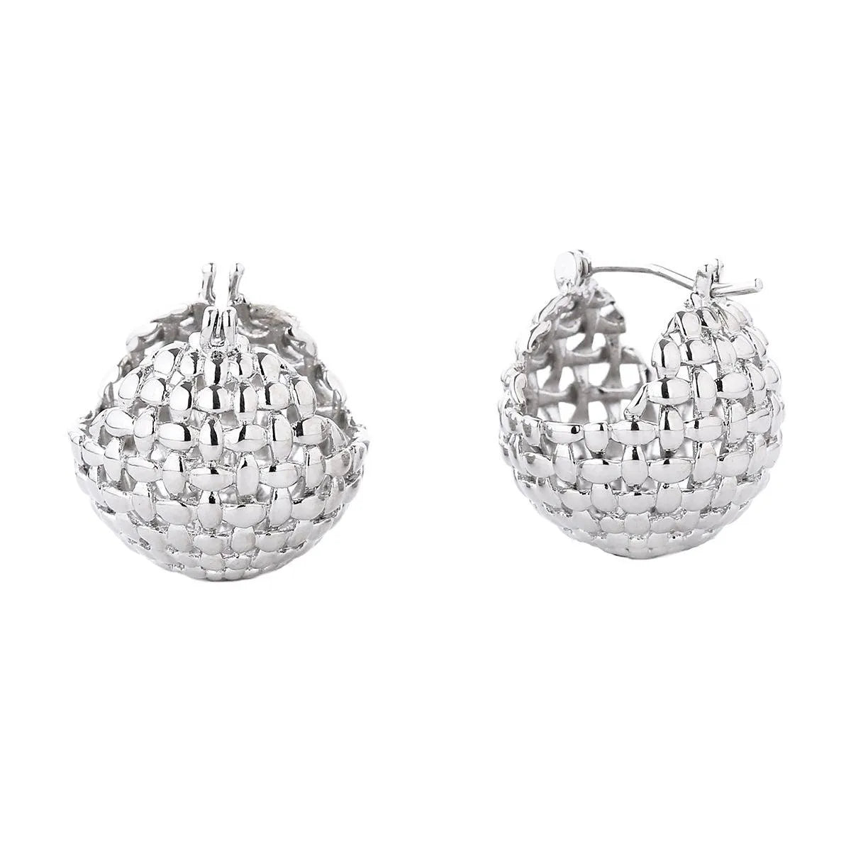 Chic White Gold Basket Pattern Earrings - Shop Now! Jewelry Bubble