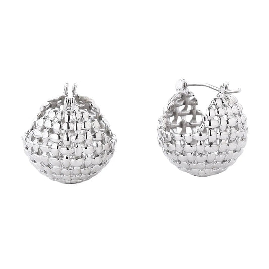 Chic White Gold Basket Pattern Earrings - Shop Now! Jewelry Bubble