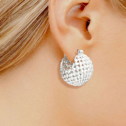 Chic White Gold Basket Pattern Earrings - Shop Now! Jewelry Bubble