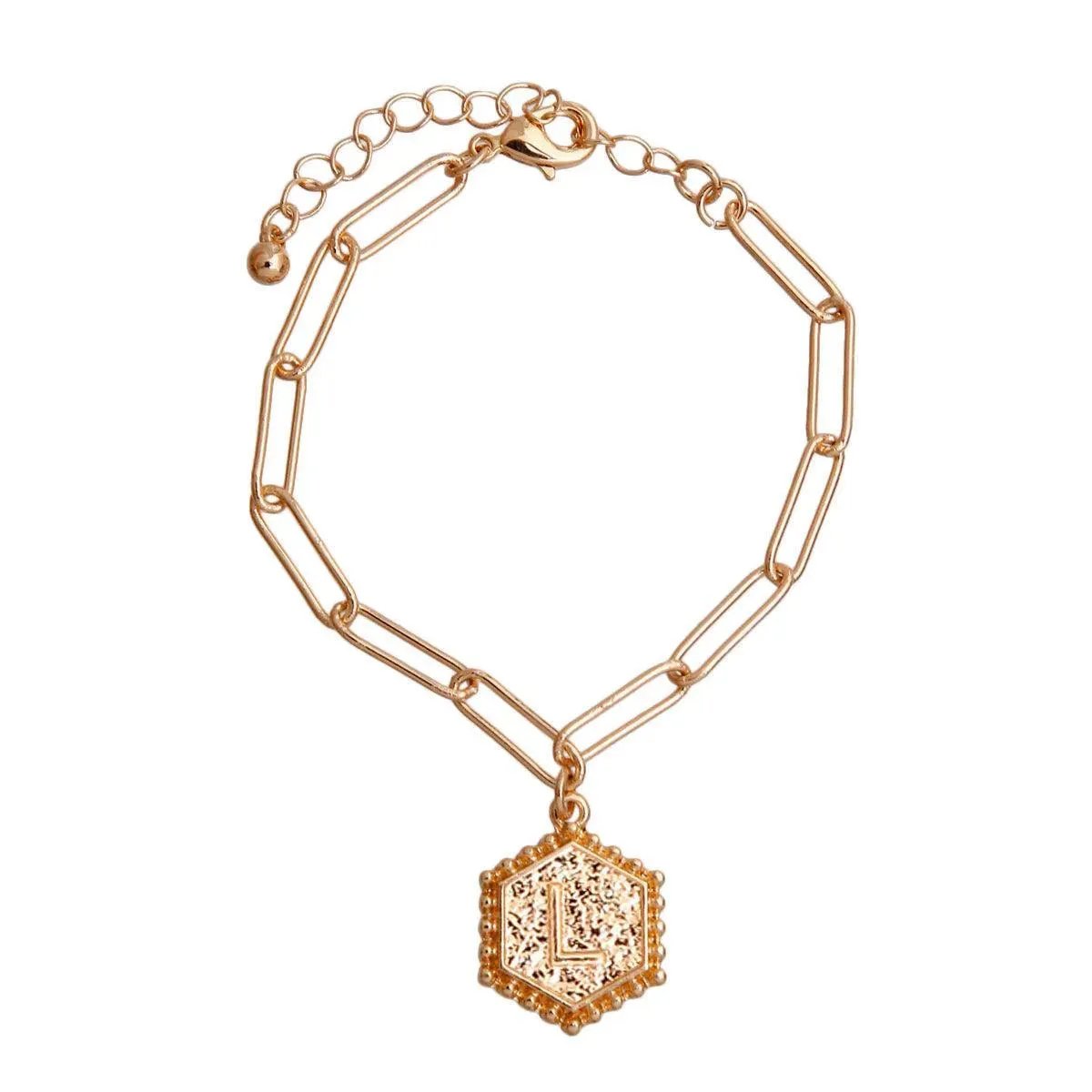 Chic Women's Gold Bracelet with Initial L Charm - Personalized Gift Idea