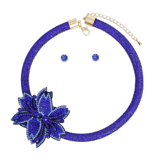 Choker Royal Blue Bling Pointed Flower Set Women Jewelry Bubble