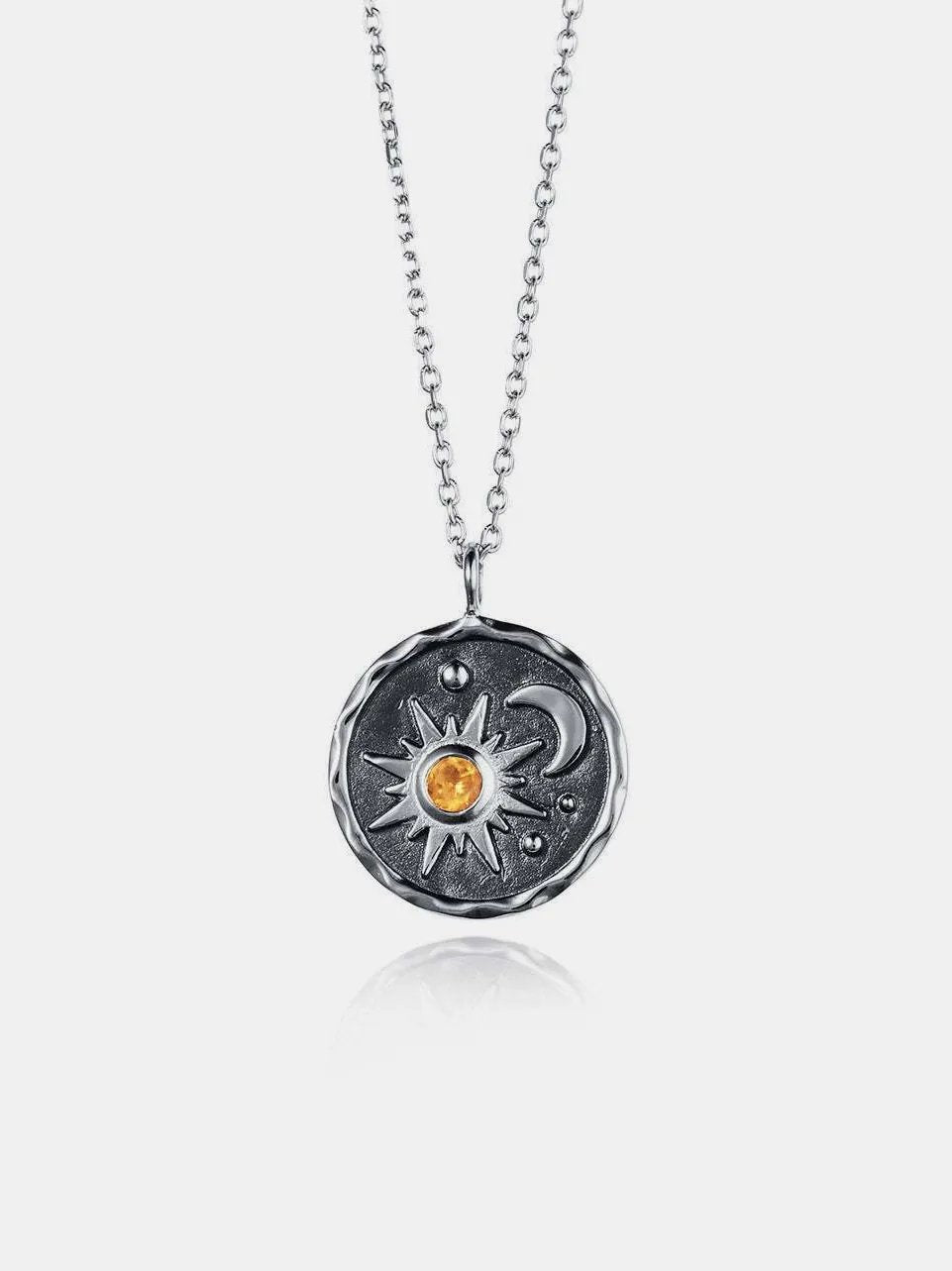 Citrine Sun and Crescent Moon Pendant Necklace Celestial Jewelry for Women