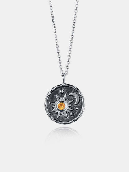 Citrine Sun and Crescent Moon Pendant Necklace Celestial Jewelry for Women Jewelry Bubble