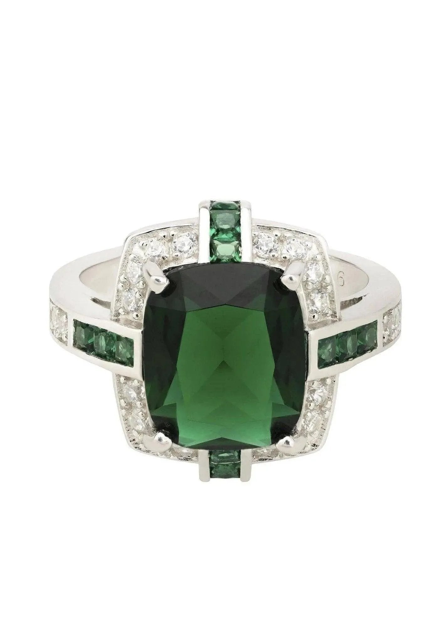 Clarence Lab-created Emerald Sterling Silver Ring