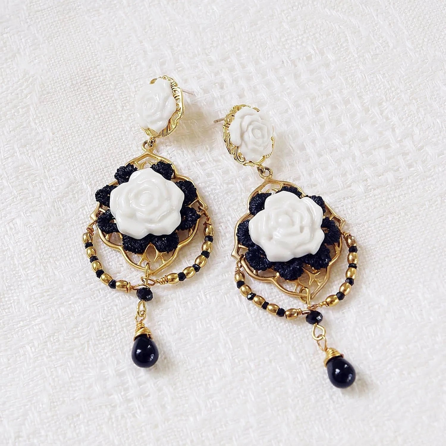 Classic Baroque Porcelain Rose Statement Earrings | POPORCELAIN Based in Denmark POPORCELAIN