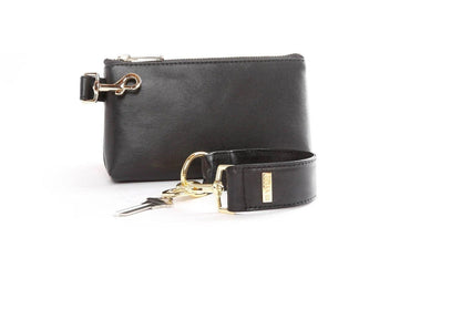 Classic Black Leather 2-Piece Wristlet Set Jewelry Bubble