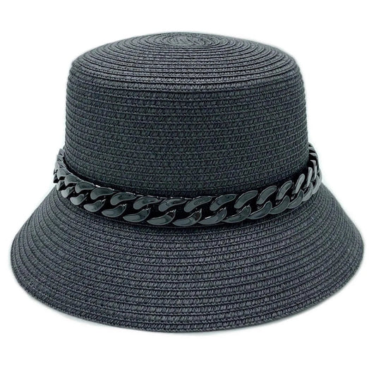 Classic Bucket Hat Black Chain Detail Jewelry Bubble