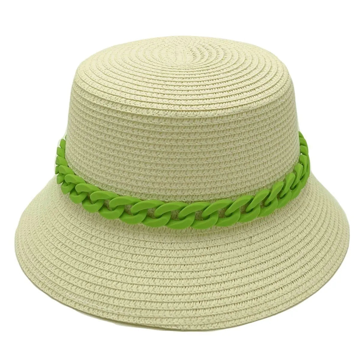 Classic Bucket Hat Green Chain Detail Jewelry Bubble