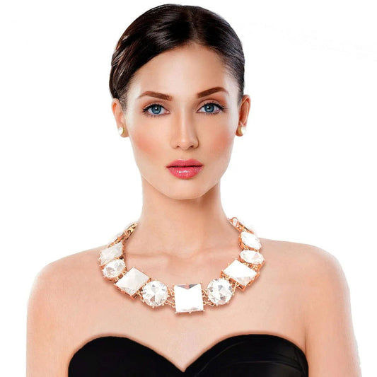 Clear Acrylic-crystal Collar Necklace & Earrings Set - Buy Now! Pinktown