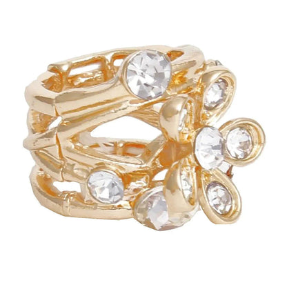 Clear Rhinestone Flower Gold Ring - Elegant Women's Fashion Jewelry Jewelry Bubble