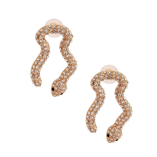 Clear Rhinestone Gold Snake Earrings for a Unique Dazzling Look Pinktown