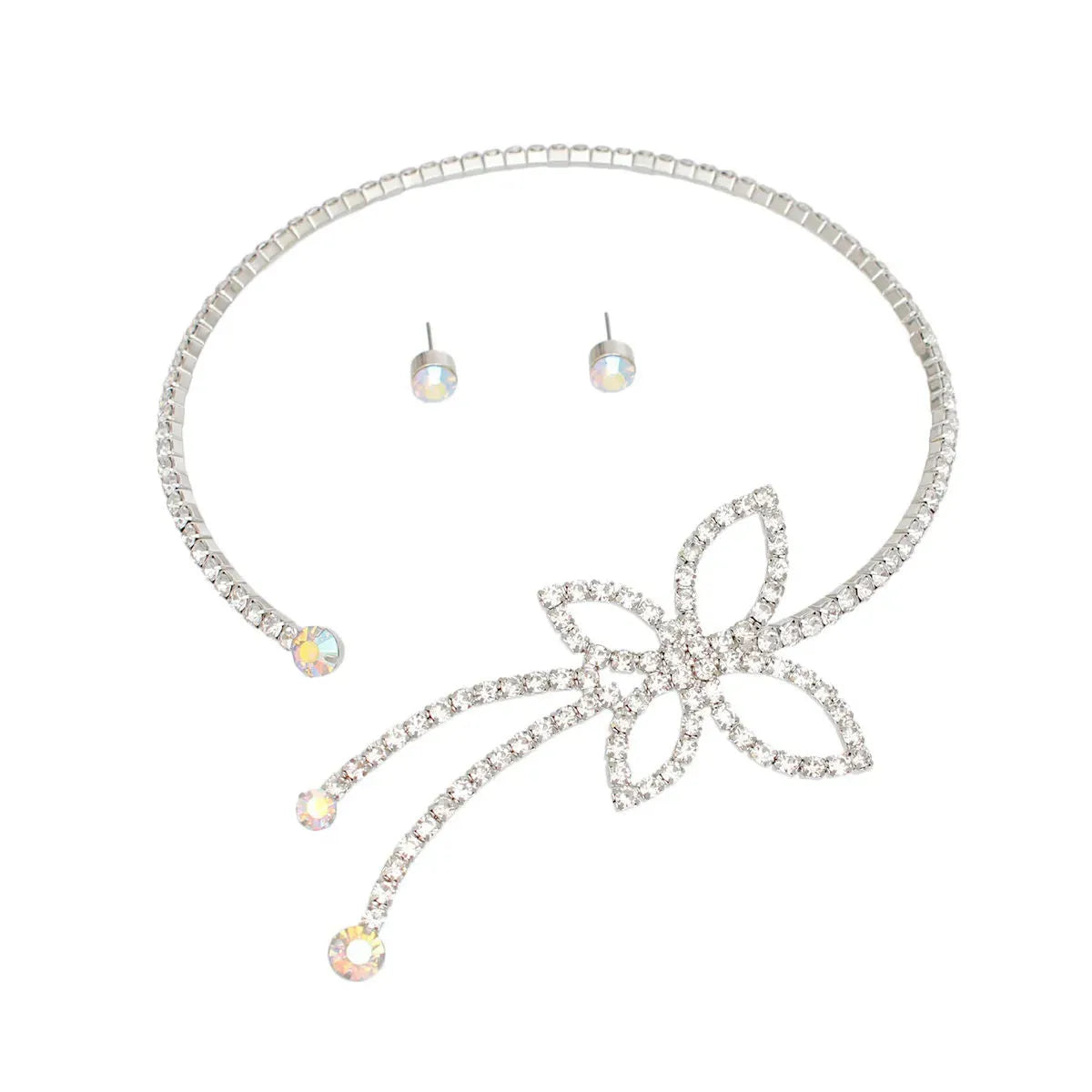 Clear Sparkly Silver Butterfly Choker Necklace Set – Shine Bright! Jewelry Bubble