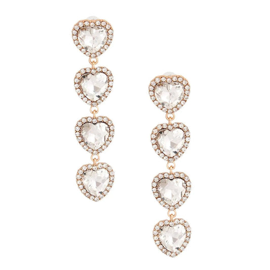 Clear Sweetheart Linear Statement Drop Earrings Gold Plated Jewelry Bubble