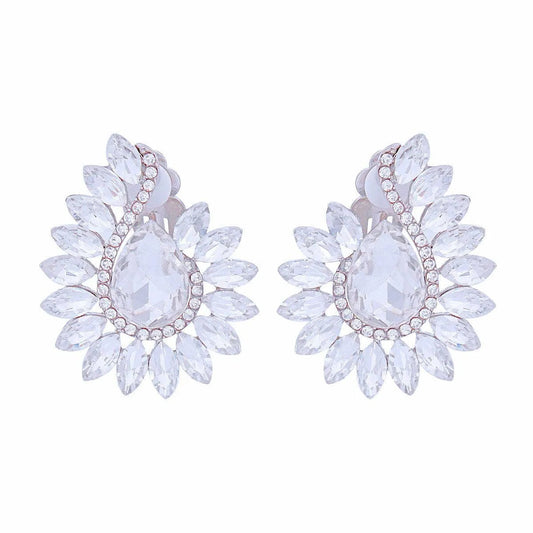 Clear Teardrop Center Clip On Pageant Earrings for Elegant Style Pinktown