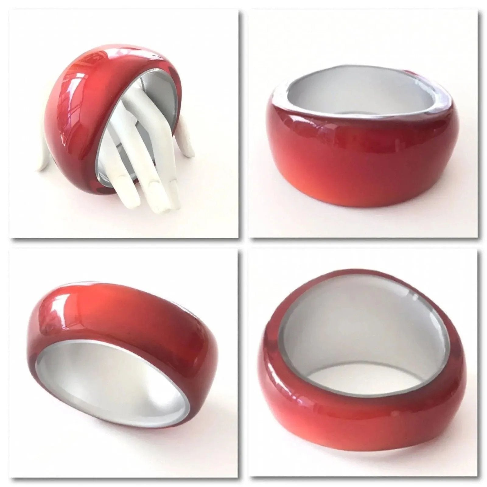 Clear resin encased red vintage Lucite bangle
