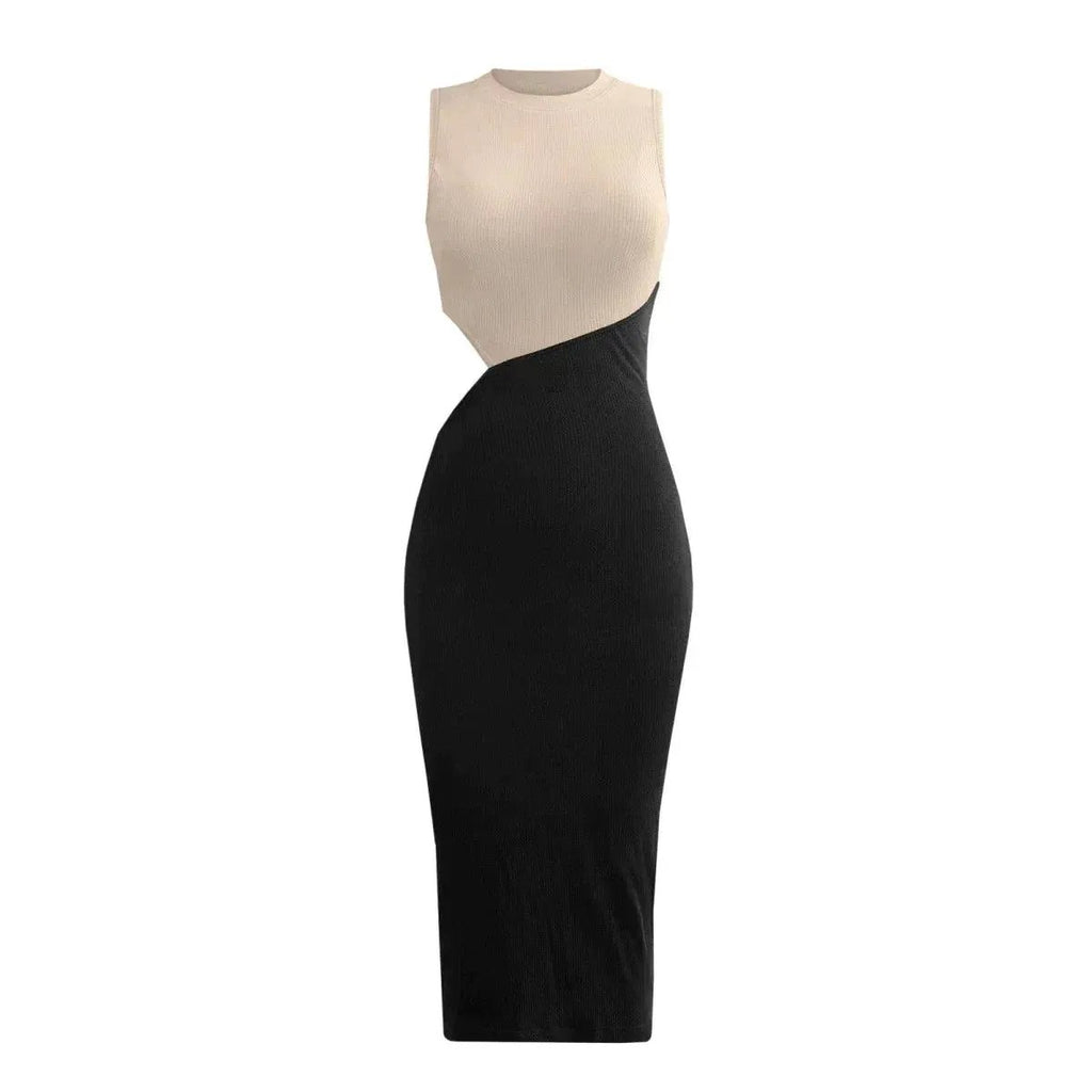 Colorblock Cut Out Ribbed Tube Dress