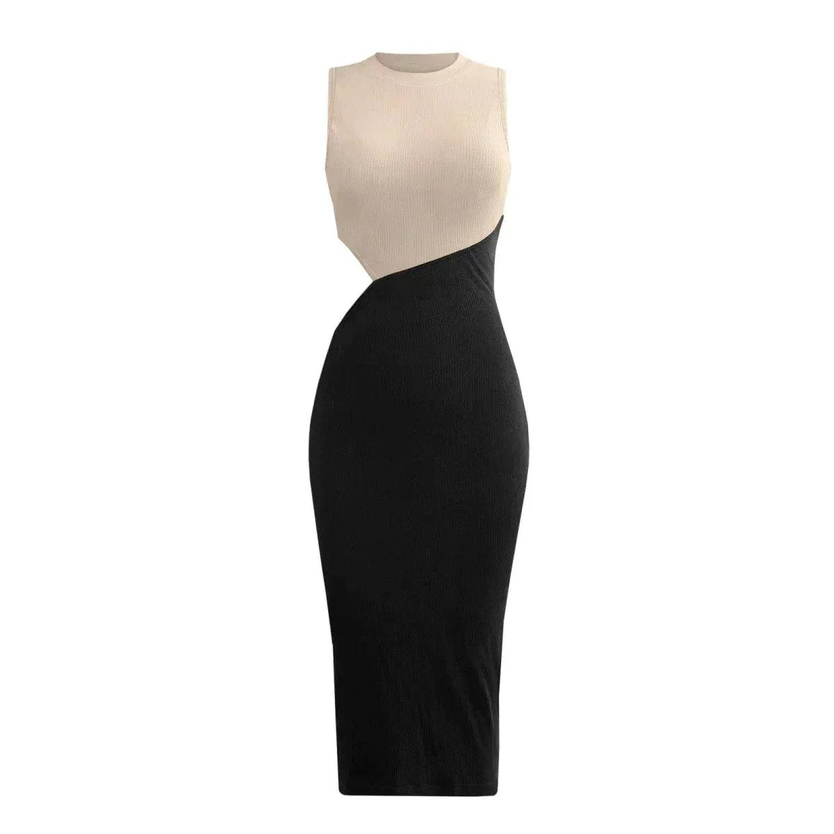 Colorblock Cut Out Ribbed Tube Dress
