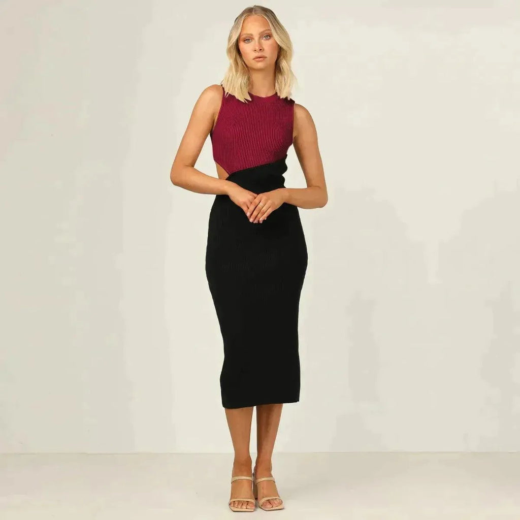 Colorblock Cut Out Ribbed Tube Dress