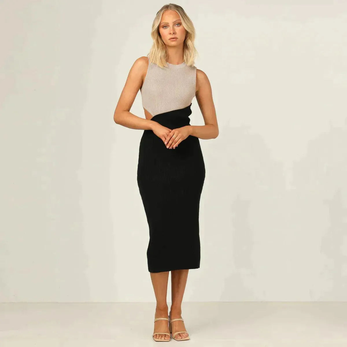 Colorblock Cut Out Ribbed Tube Dress Jewelry Bubble