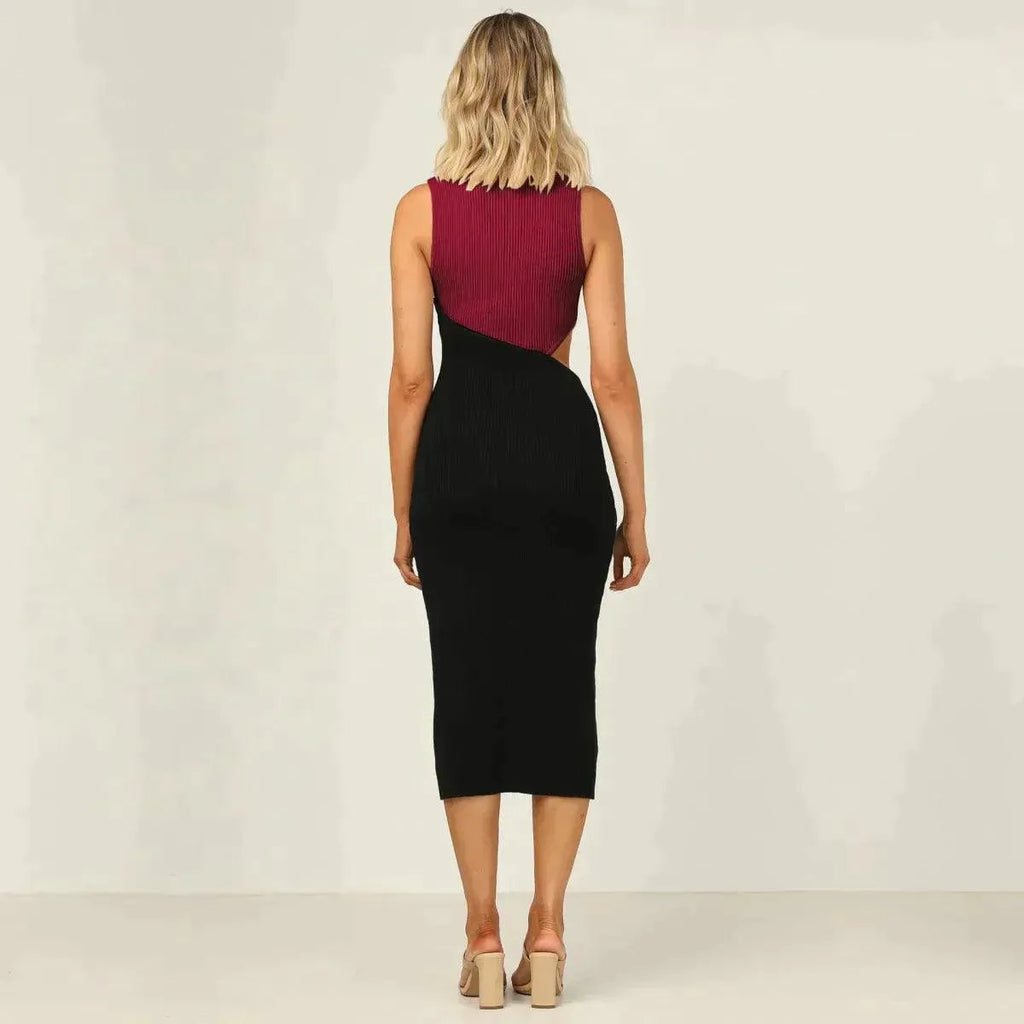 Colorblock Cut Out Ribbed Tube Dress