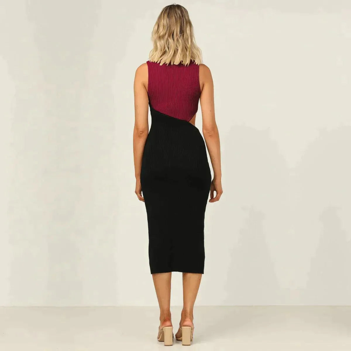 Colorblock Cut Out Ribbed Tube Dress Jewelry Bubble