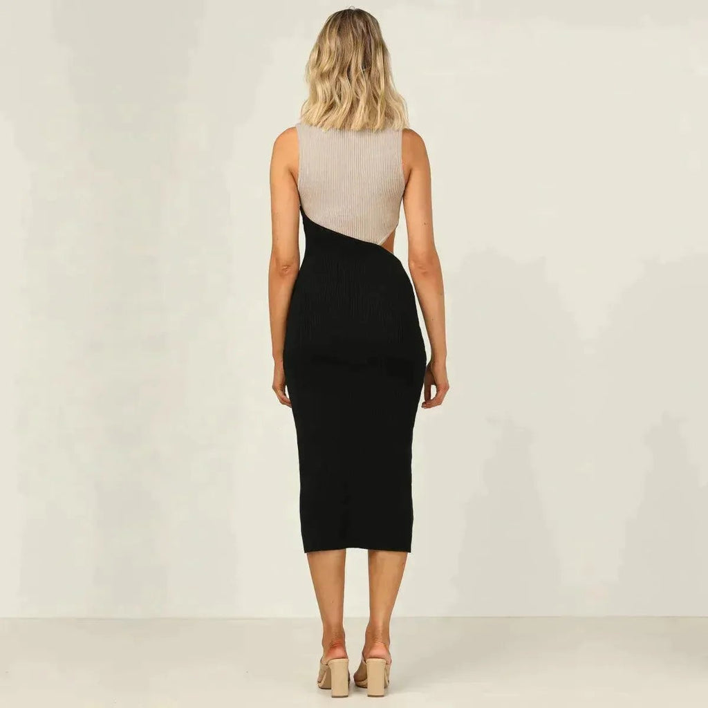 Colorblock Cut Out Ribbed Tube Dress