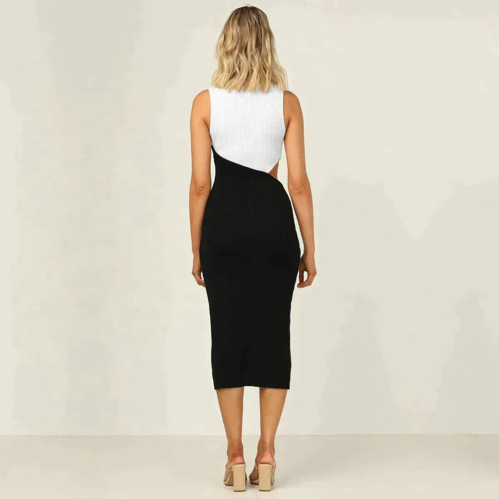 Colorblock Cut Out Ribbed Tube Dress