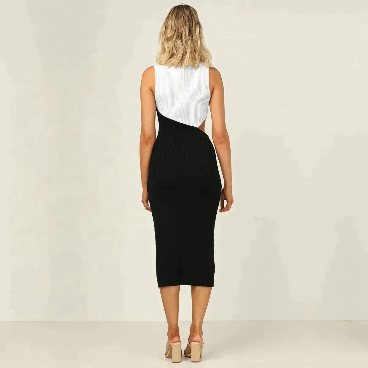 Colorblock Cut Out Ribbed Tube Dress