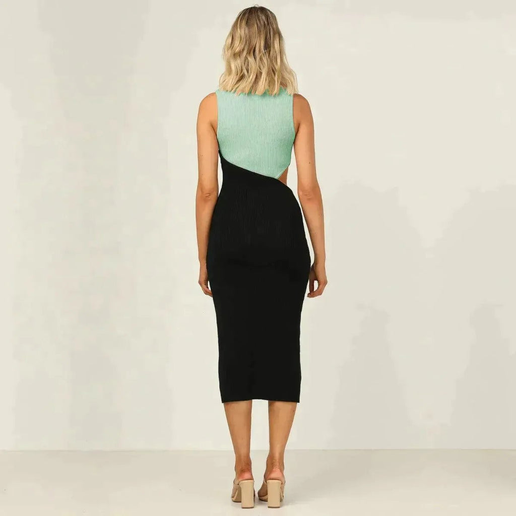 Colorblock Cut Out Ribbed Tube Dress