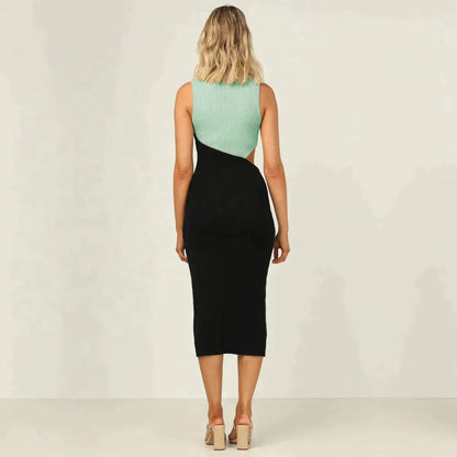 Colorblock Cut Out Ribbed Tube Dress Jewelry Bubble